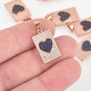 1 Rose Gold Heart Charm, Micro Pave Valentines Day, dark blue CZ, chs6521