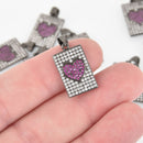 1 Gunmetal Heart Charm, Micro Pave Valentines Day, hot pink CZ, chs6524