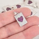 1 Silver Heart Charm, Micro Pave Valentines Day, hot pink CZ, chs6530