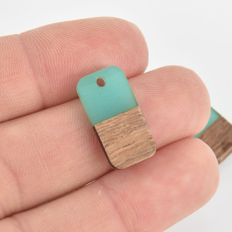 2 Stick Charms, Turquoise Blue Resin and Real Wood, 23mm long, chs6549