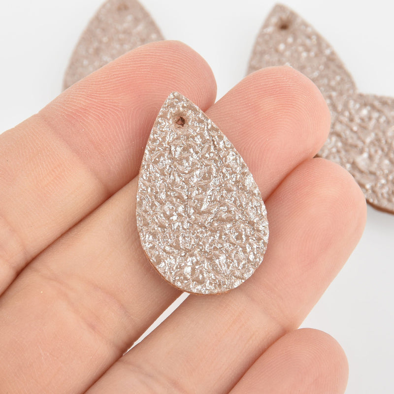 10 Beige Faux Leather Teardrop Charm Pendants Vegan Leather, 1-1/4" long chs6555