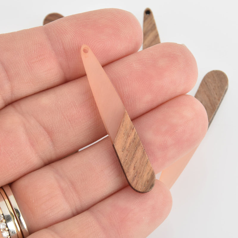2 Stick Charms, Blush Pink Resin and Real Wood Teardrop, 2" long, chs6556