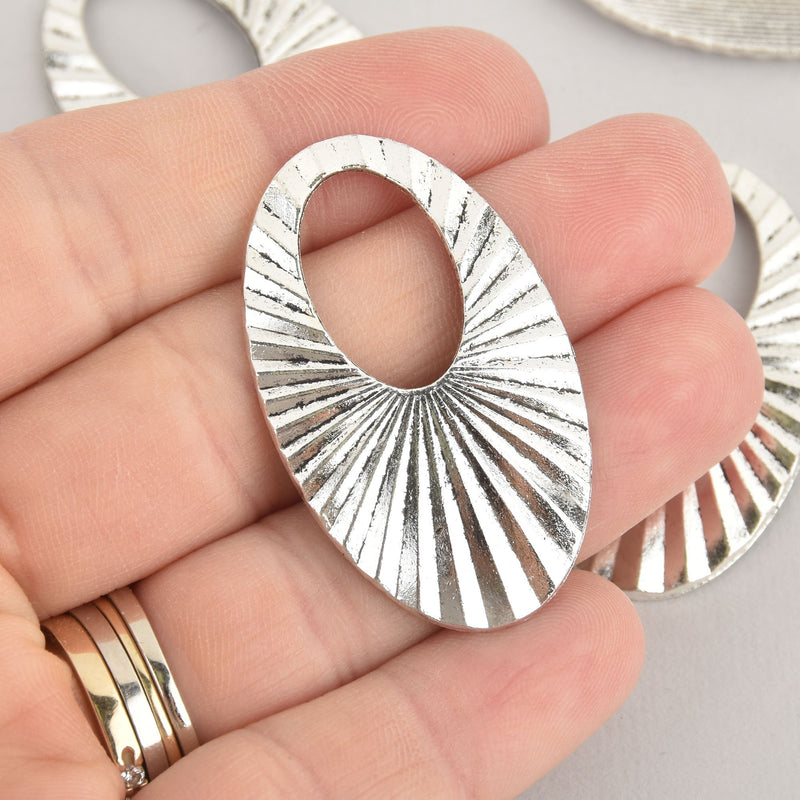 5 Silver Oval Swirl Charms, Sunburst Design, 1.75" long, chs6560