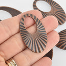 5 Copper Oval Starburst Charms, Sunburst Design, 1.75" long, chs6561