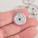 1 Silver Round Charm, Micro Pave CZ Cubic Zirconia Crystals, Rhinestone 18mm, chs6567