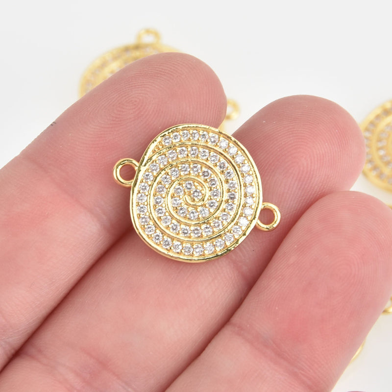 1 Gold Swirl Charm, Micro Pave Connector Link, CZ crystals chs6571