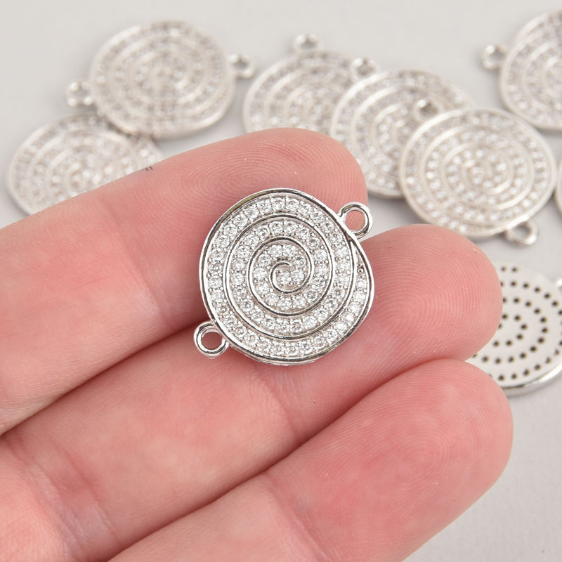 1 Silver Swirl Charm, Micro Pave Connector Link, CZ crystals chs6572