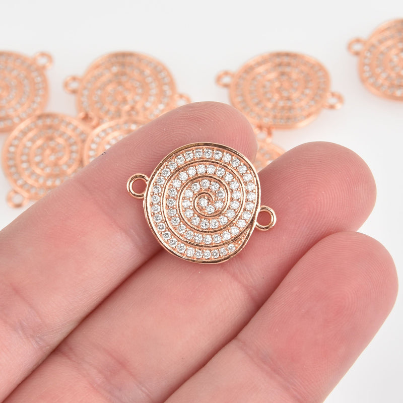 1 Rose Gold Swirl Charm, Micro Pave Connector Link, CZ crystals chs6573