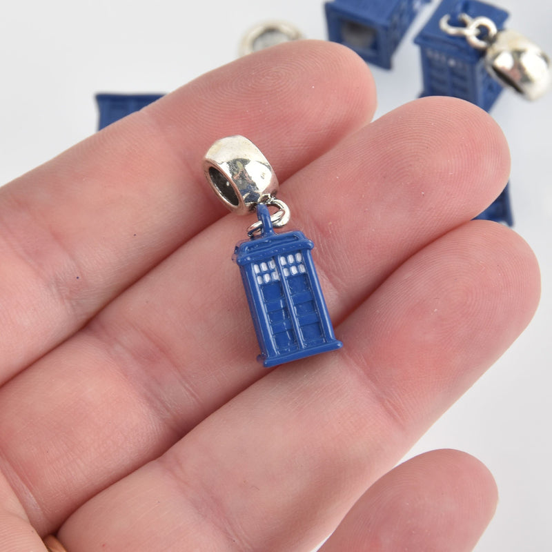 1 Blue Police Box Charm, London England UK, fits Euro Chain, chs6588