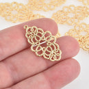 2 Gold Filigree Charms flat findings, 18k gold plated, 1.25" long, chs6590