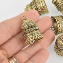 2 Jhumki Charms Tassel Caps Bead Caps, Antique Gold, 33mm chs6602