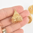 2 Gold Jhumki Charms Tassel Caps Bead Caps 25mm chs6603