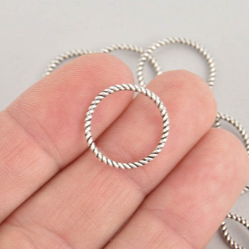 15 Silver TWISTED ROPE CIRCLE Charms, Connector Rings, 18mm diameter chs6613