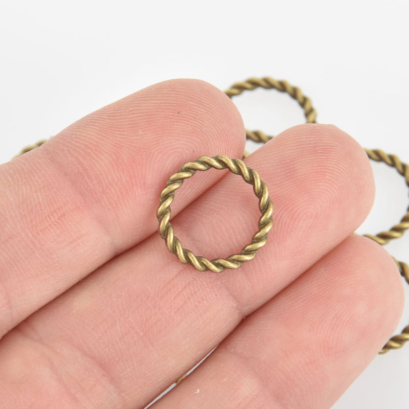 15 Bronze TWISTED ROPE CIRCLE Charms, Connector Rings, 15mm diameter chs6615
