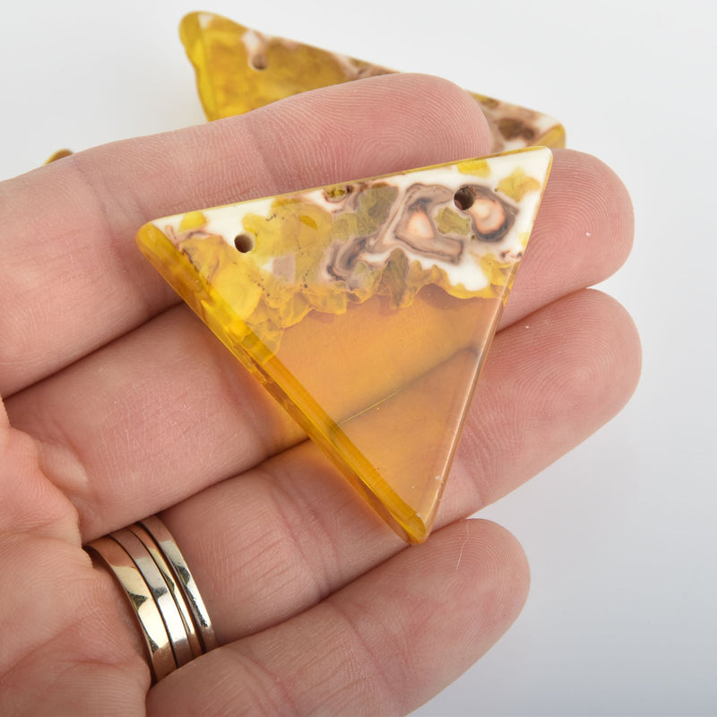 Triangle Resin Wood Charm, Yellow Resin and Real Burl Wood, 46mm long, chs6617