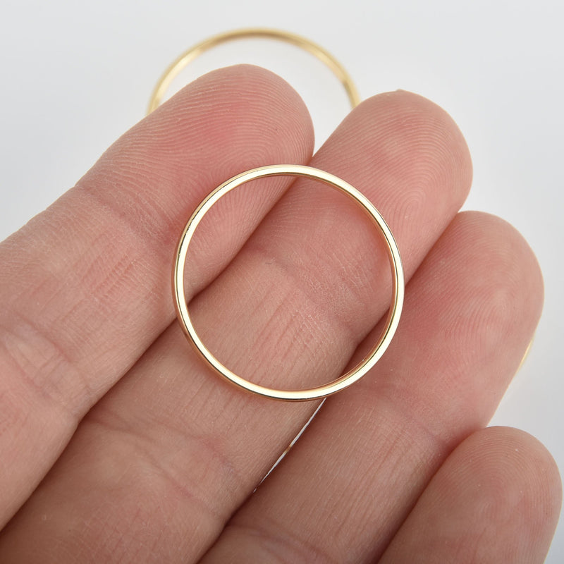 5 Gold Plated 24mm Ring Charms, Soldered Closed Jump Rings, Connector Link chs6620