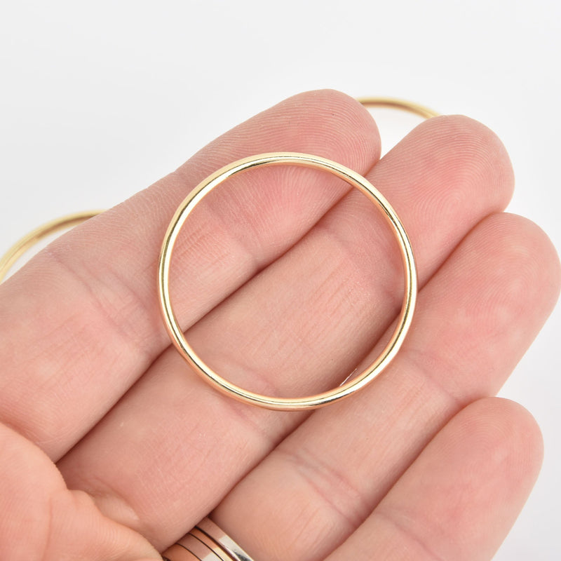 5 Gold Plated 34mm Ring Charms, Soldered Closed Jump Rings, Connector Link chs6621