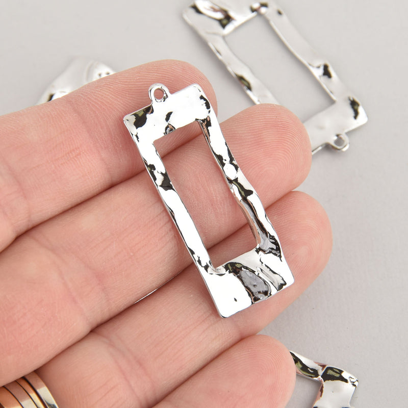 4 Silver Rectangle Charms, 1-1/2" long, chs6622