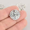 8 Silver Heart Charms, Valentines Day, 20mm, hammered circle, chs6624