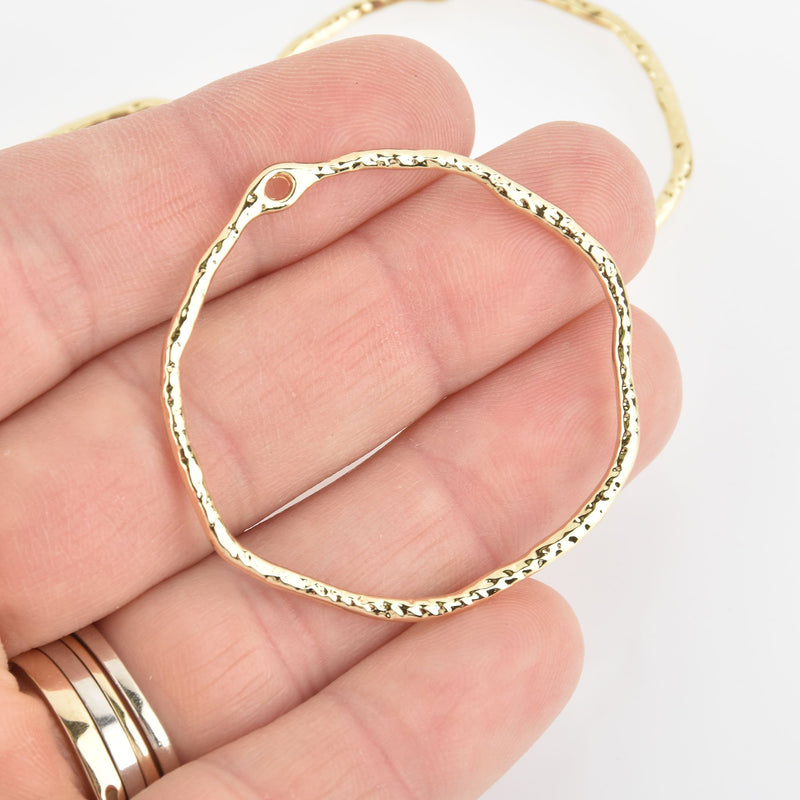 4 Light Gold Hammered Rings, Circle Washer Connector Links, 43mm, chs6628