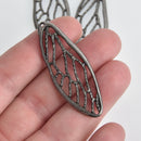 5 Filigree Wing Charms, Gunmetal Hammered Metal, 2" long, chs6632