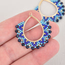 Miyuki Beaded Drop Charm, Blue Seed Beads, 34mm chs6635