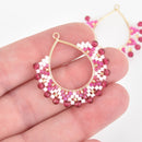 Miyuki Beaded Drop Charm, Pink and White Seed Beads, 34mm chs6636