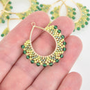 Miyuki Beaded Drop Charm, Green and Yellow Seed Beads, 34mm chs6637