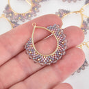 Miyuki Beaded Drop Charm, Purple Gray Seed Beads, 34mm chs6639