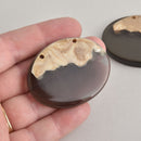 Oval Resin Wood Charm, Smoky Gray Resin and Real Burl Wood, 50mm long, chs6645