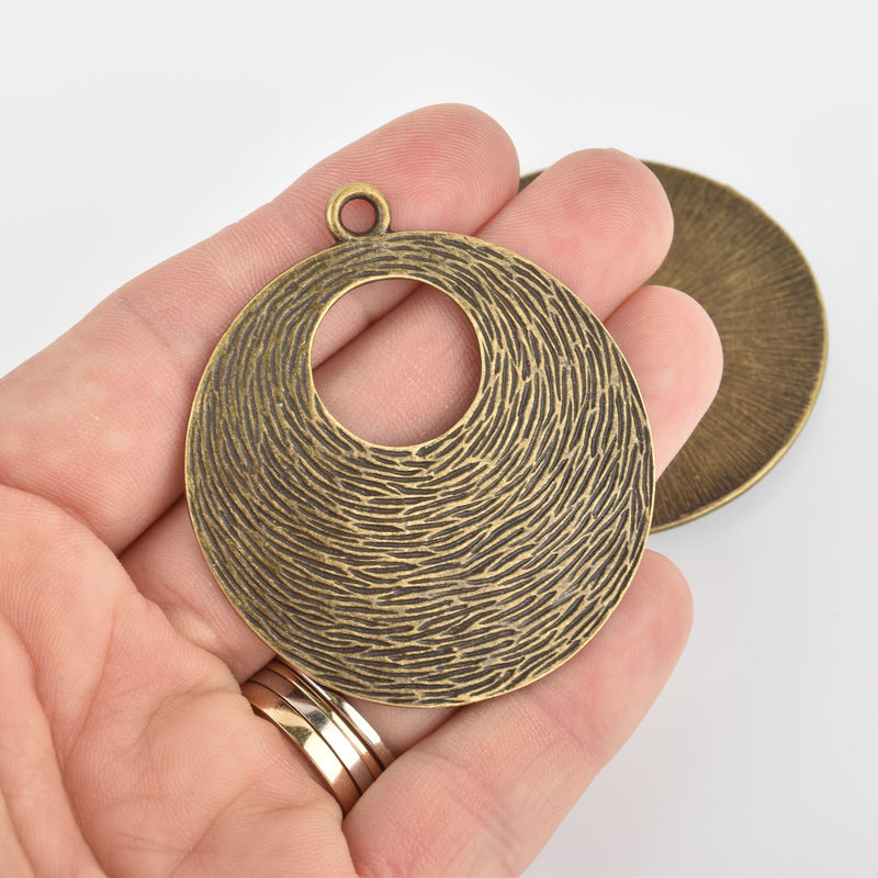 2 Bronze Ring Charms, Washer Drop Pendant, 2" diameter, chs6648
