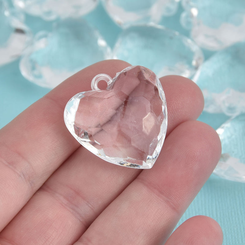 10 Clear Acrylic Heart Charms, 30mm wide,  chs6672