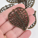 2 Bronze Leaf Charms, Large Filigree Pendants, 1-7/8" long, chs6678