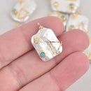 Rectangle Pearl Charm with blue and gold trim, chs6681