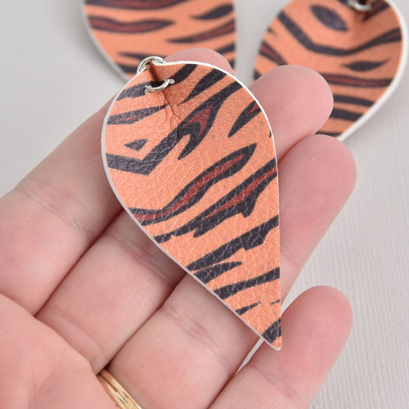 6 Tiger Print Faux Leather Teardrop Charm Pendant Vegan Leather, 2-1/2" long chs6684