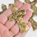 1 Bronze Cross Charm, fish on cross, 2-5/8", chs6692