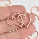 4 Open Heart Charms, Copper Rose Gold Double Heart, 35mm chs6696