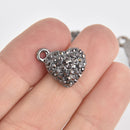 2 Black Rhinestone Heart Charms, pave gunmetal plated, chs6699
