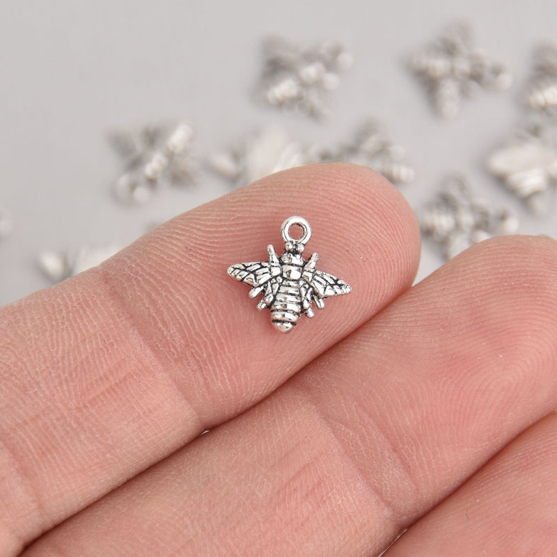 10 Silver Bee Charms, 10mm, chs6703
