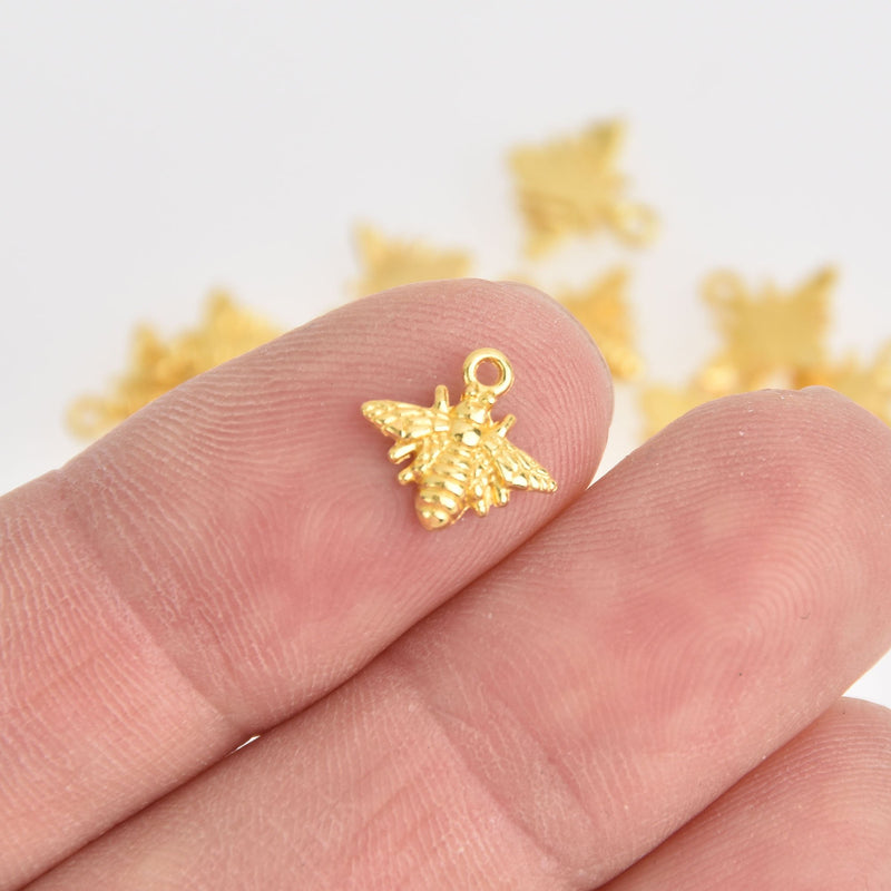 10 Gold Bee Charms, 10mm, chs6705