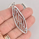 5 Filigree Wing Charms, Silver Hammered Metal, 2" long, chs6707