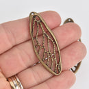 5 Filigree Wing Charms, Bronze Hammered Metal, 2" long, chs6708