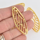 5 Filigree Wing Charms, Gold Hammered Metal, 2" long, chs6710