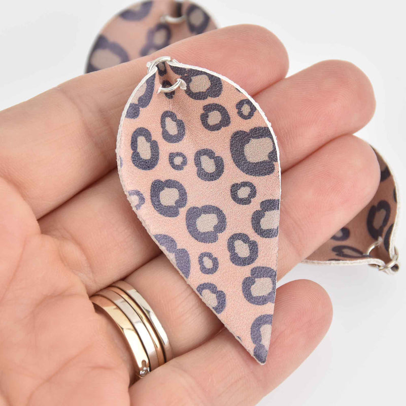 6 Animal Print Faux Leather Teardrop Charm Pendant Vegan Leather, 2-1/2" long chs6716