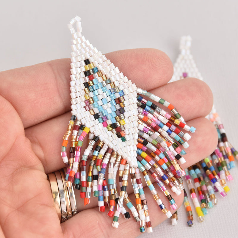 1 Beaded Fringe Tassel Pendant, Miyuki Delica Seed Beads, Diamond Design, 3.5" long, chs6725