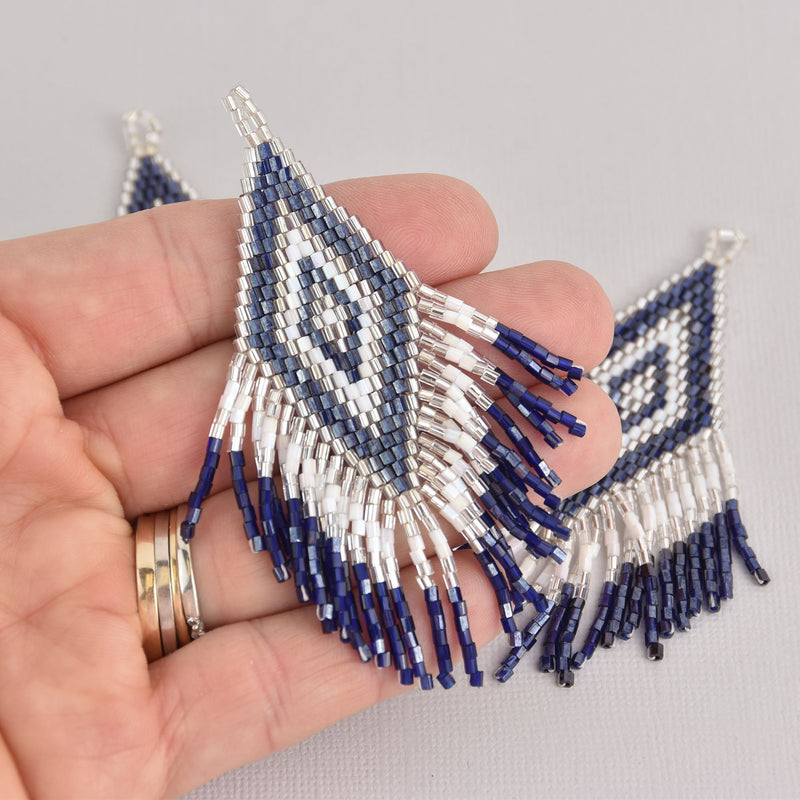 1 Beaded Fringe Tassel Pendant, Miyuki Delica Seed Beads, Diamond Design, 3.5" long, chs6726