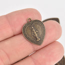 10 Bronze Heart Charms, religious medal, 22mm, chs6729