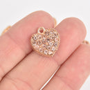 2 Blush Rhinestone Heart Charms, gold plated, 17mm, chs6730