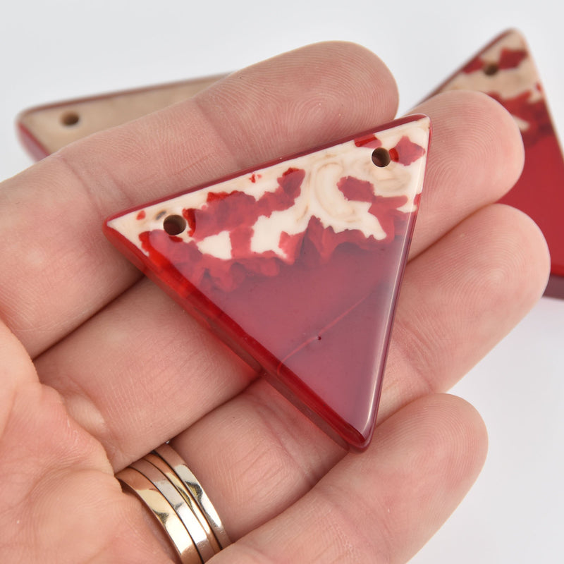 Triangle Resin Wood Charm, Red Resin and Real Burl Wood, 46mm long, chs6734