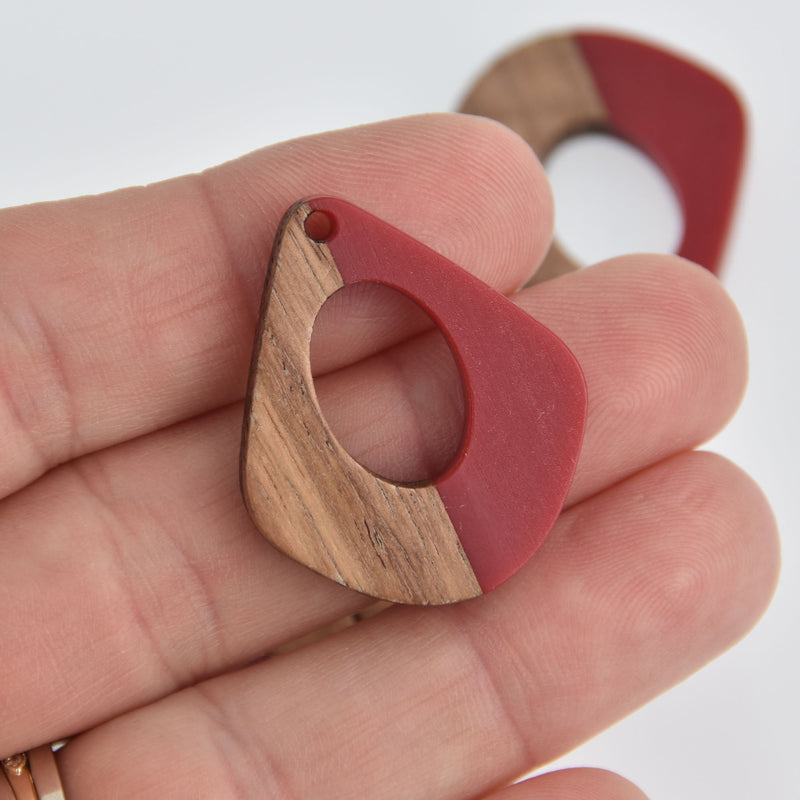 1 Teardrop Charm, Red Resin and Real Wood, 1", chs6736